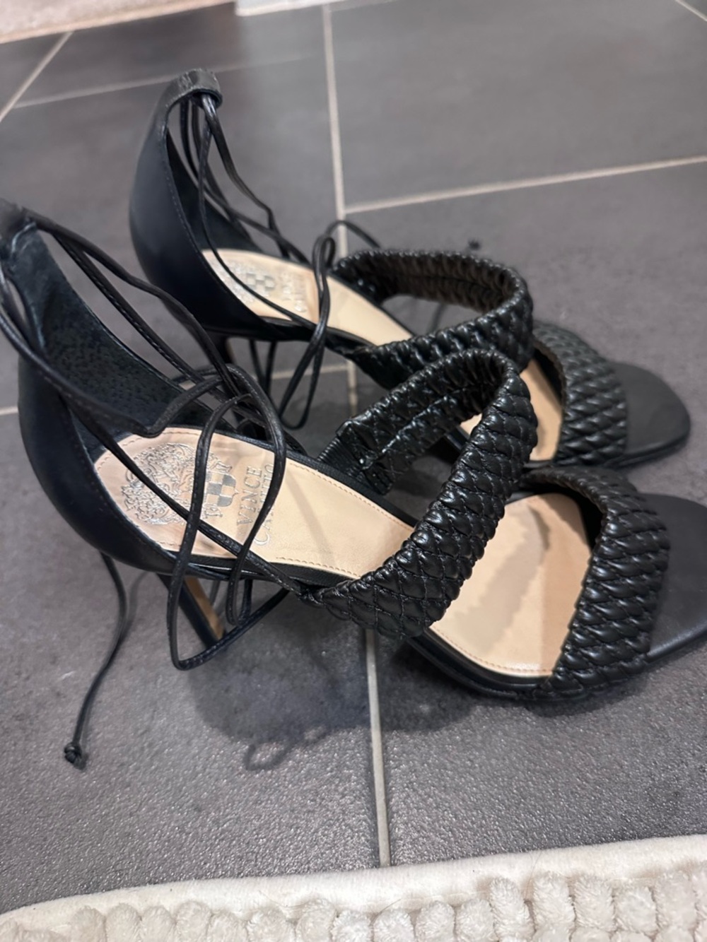 Vince Camuto Black Braided Lace-Up High Heel Sandals
